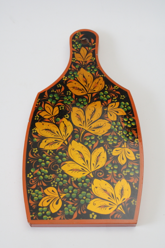 photo of Khokhloma hand painted wood cutting board or bread tray Soviet vintage Russian label traditional folk art  #1