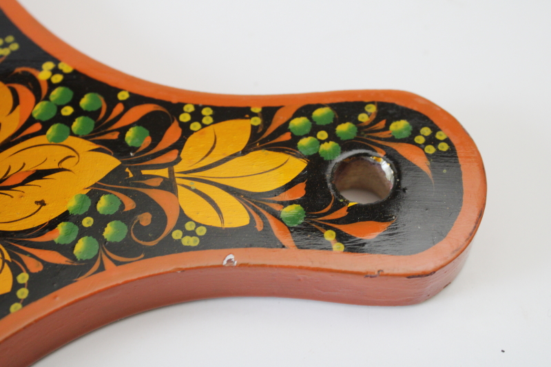 photo of Khokhloma hand painted wood cutting board or bread tray Soviet vintage Russian label traditional folk art  #4