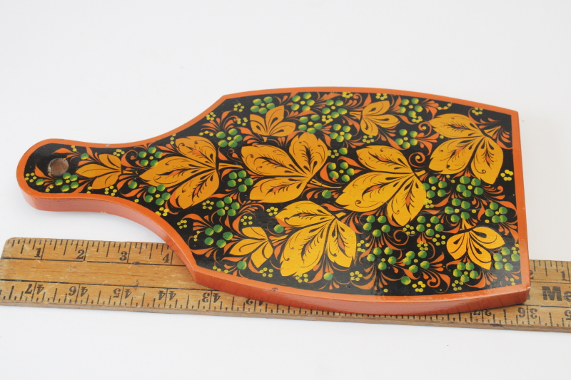 photo of Khokhloma hand painted wood cutting board or bread tray Soviet vintage Russian label traditional folk art  #5