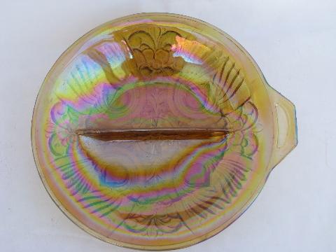 photo of Kilarney marigold carnival luster glass divided pickle dish relish plate, vintage Indiana #1