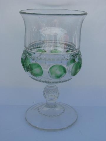 photo of King's Crown green stain vintage pattern glass stemware lot, water glasses #2