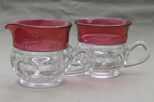 photo of King's Crown pattern glass cream & sugar set w/ ruby band red flashed color #1