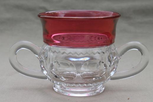 photo of King's Crown pattern glass cream & sugar set w/ ruby band red flashed color #2