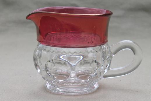 photo of King's Crown pattern glass cream & sugar set w/ ruby band red flashed color #3