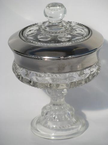 photo of King's Crown silver platinum band glass covered compote, wedding bowl #1