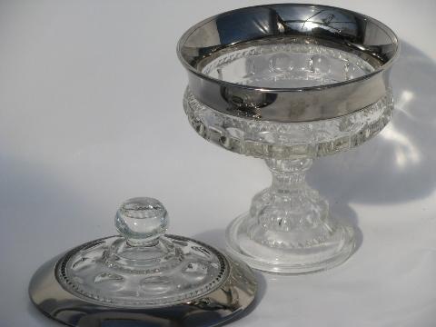 photo of King's Crown silver platinum band glass covered compote, wedding bowl #2