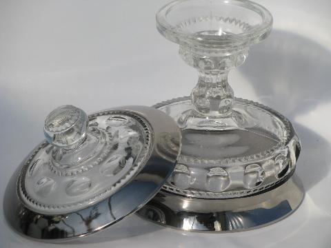 photo of King's Crown silver platinum band glass covered compote, wedding bowl #3