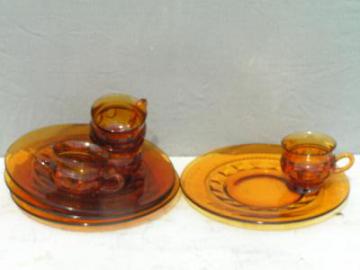 catalog photo of King's Crown vintage amber glass snack sets