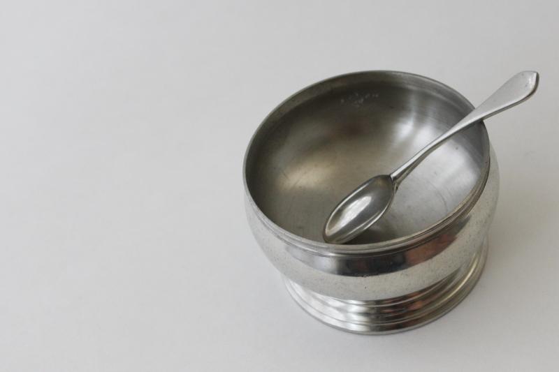 photo of Kirk Stieff Williamsburg pewter salt cellar & tiny spoon, master salt bowl #2