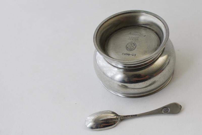 photo of Kirk Stieff Williamsburg pewter salt cellar & tiny spoon, master salt bowl #3