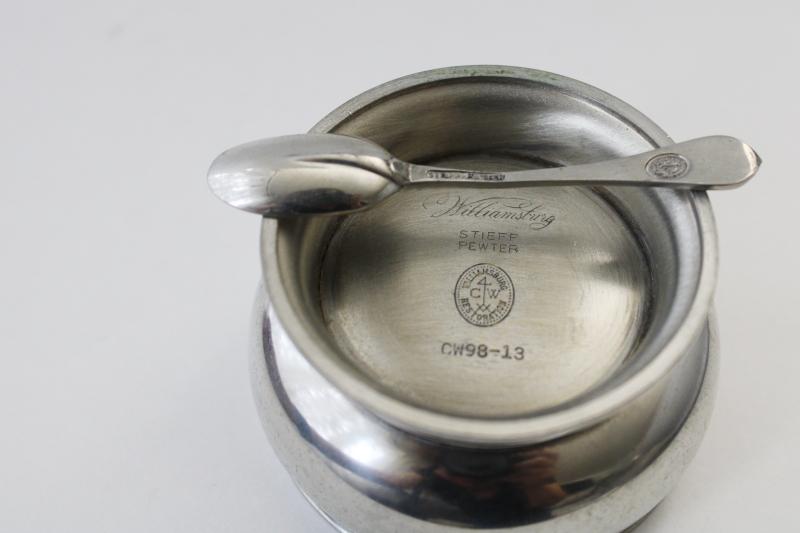 photo of Kirk Stieff Williamsburg pewter salt cellar & tiny spoon, master salt bowl #4