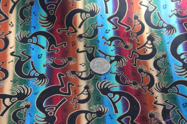 photo of Kokopelli print quilting weight fabric vintage Peter Pan cotton Mozambique rainbow colors #2