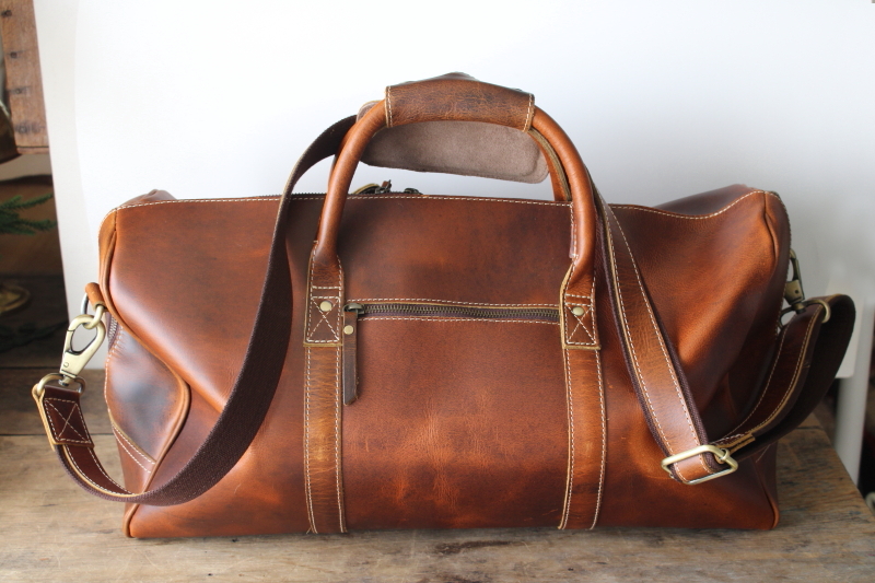 photo of Komal C buffalo leather duffel, adventurer casual luggage, large travel bag w/ cotton canvas crossbody strap  #1