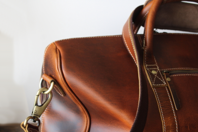 photo of Komal C buffalo leather duffel, adventurer casual luggage, large travel bag w/ cotton canvas crossbody strap  #6