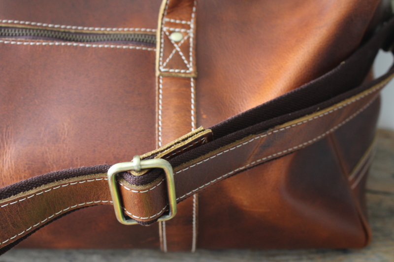 photo of Komal C buffalo leather duffel, adventurer casual luggage, large travel bag w/ cotton canvas crossbody strap  #7