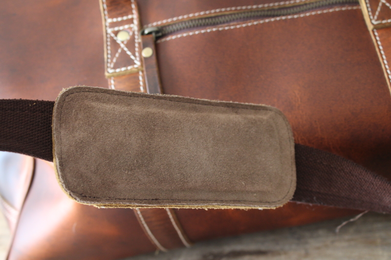 photo of Komal C buffalo leather duffel, adventurer casual luggage, large travel bag w/ cotton canvas crossbody strap  #8