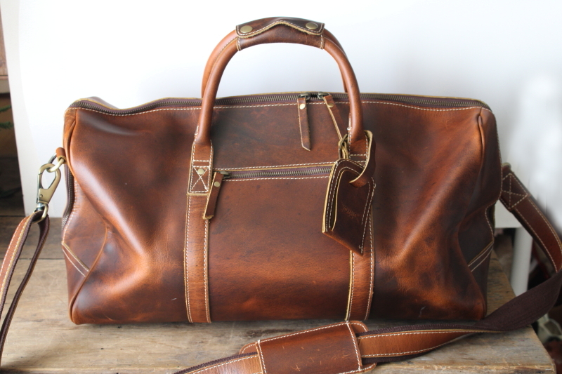 photo of Komal C buffalo leather duffel, adventurer casual luggage, large travel bag w/ cotton canvas crossbody strap  #9