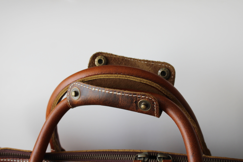 photo of Komal C buffalo leather duffel, adventurer casual luggage, large travel bag w/ cotton canvas crossbody strap  #11