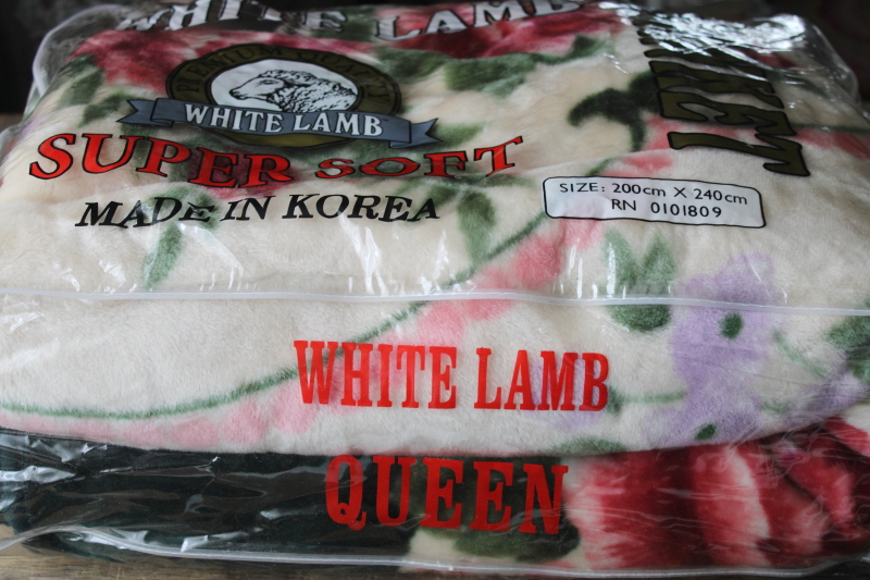 photo of Korean mink soft heavy plush blanket queen size, vintage roses print pink green #1