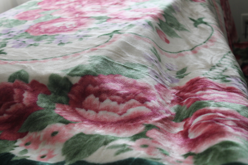 photo of Korean mink soft heavy plush blanket queen size, vintage roses print pink green #5