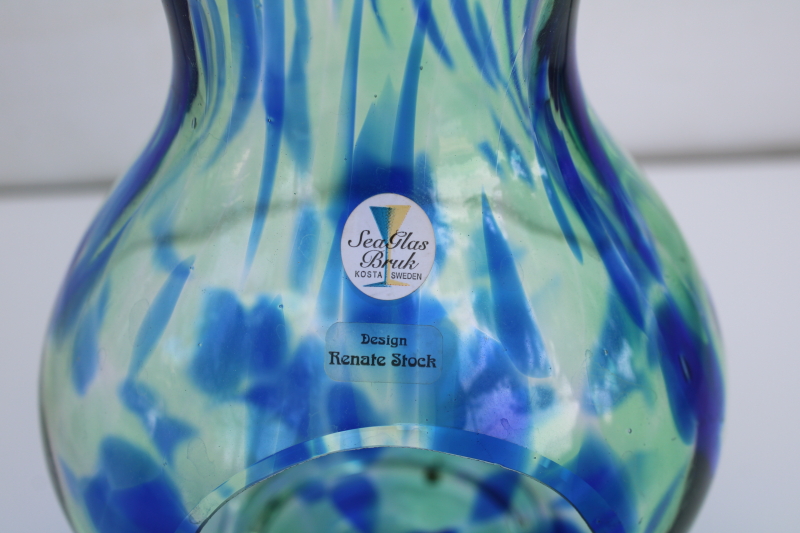 photo of Kosta Sweden hand blown art glass candle holder hurricane shade, green & blue Sea GlasBruk Renate Stock design  #2