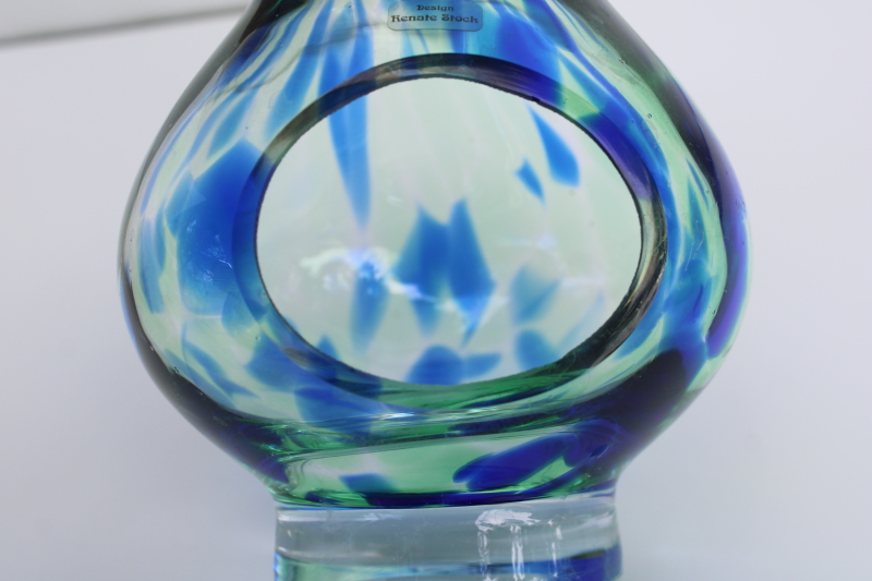 photo of Kosta Sweden hand blown art glass candle holder hurricane shade, green & blue Sea GlasBruk Renate Stock design  #3