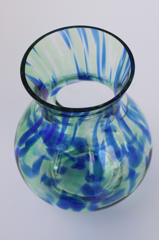 photo of Kosta Sweden hand blown art glass candle holder hurricane shade, green & blue Sea GlasBruk Renate Stock design  #5
