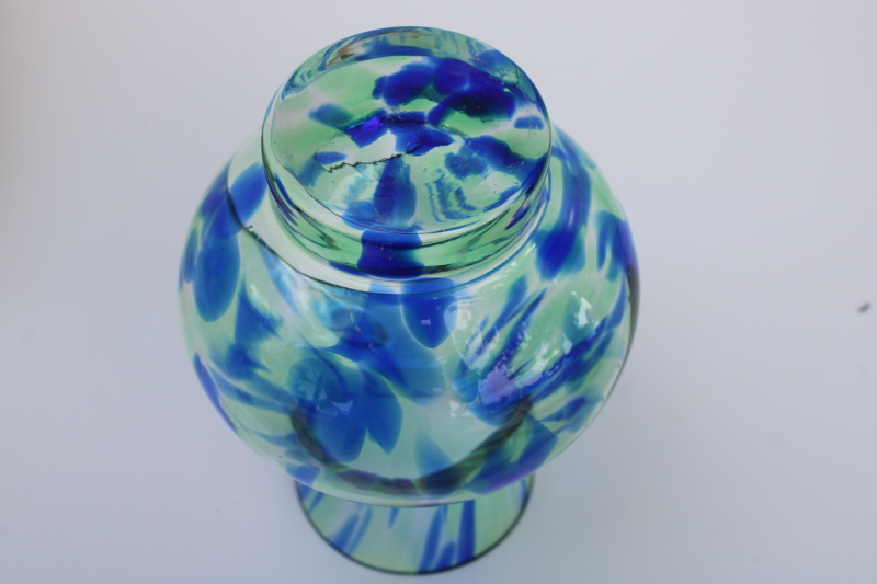 photo of Kosta Sweden hand blown art glass candle holder hurricane shade, green & blue Sea GlasBruk Renate Stock design  #6