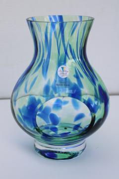 catalog photo of Kosta Sweden hand blown art glass candle holder hurricane shade, green & blue Sea GlasBruk Renate Stock design 