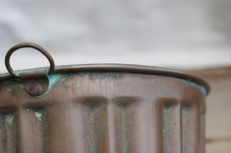 photo of Kreamer vintage copper mold, fluted shape pan or jello mold w/ tarnished patina #7