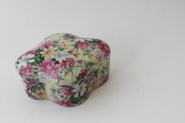 catalog photo of Kreiss Japan ceramic vintage chintz china trinket box, cottage chic floral print