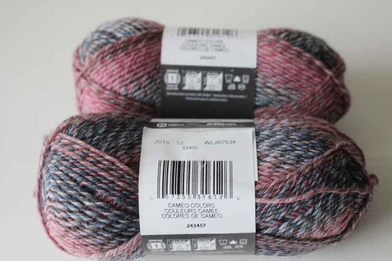 photo of Kroy Socks wool nylon sock knitting yarn, two skeins cameo colors rose pink blue #2