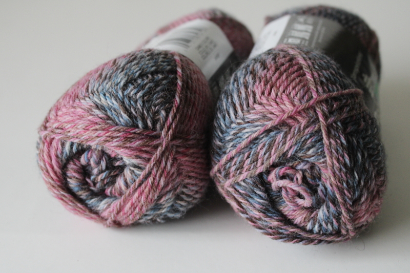 photo of Kroy Socks wool nylon sock knitting yarn, two skeins cameo colors rose pink blue #3