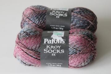 Kroy Socks wool nylon sock knitting yarn, two skeins cameo colors rose pink blue 