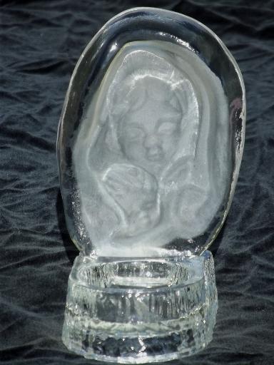photo of L E Smith label art glass candle holder, portrait of Mary candle shrine #2