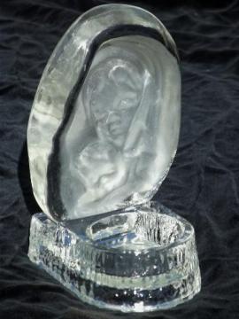 catalog photo of L E Smith label art glass candle holder, portrait of Mary candle shrine