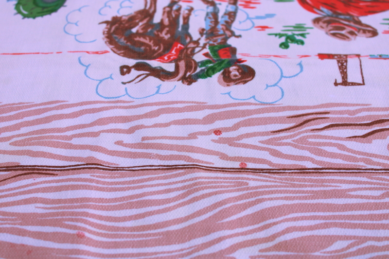 photo of LARGE vintage Startex cotton tablecloth western cowboys rodeo print as is  #3