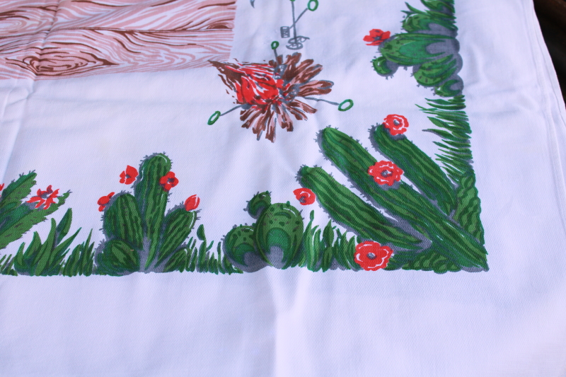 photo of LARGE vintage Startex cotton tablecloth western cowboys rodeo print as is  #5