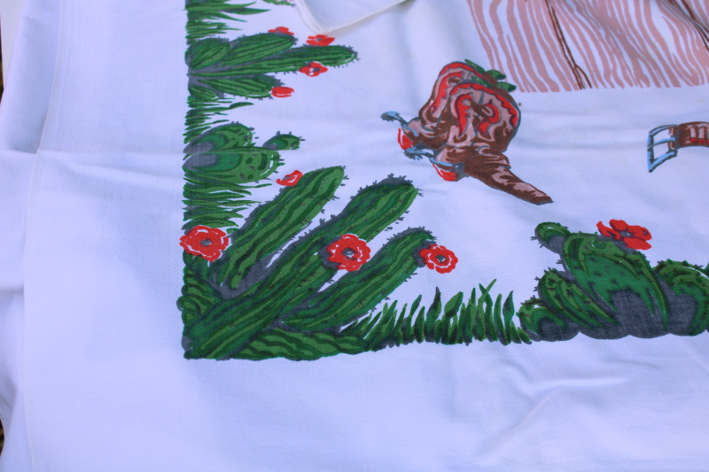 photo of LARGE vintage Startex cotton tablecloth western cowboys rodeo print as is  #6