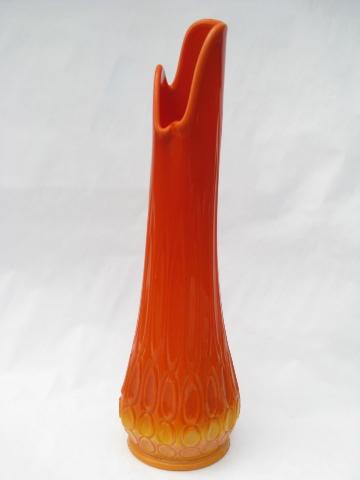photo of L.E. Smith bittersweet orange glass, retro vintage tall floor vase #2