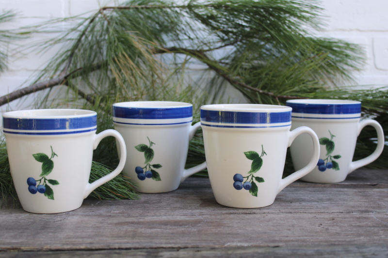 photo of LL Bean Maine blueberries blueberry print ceramic mugs, large coffee cups set of four  #1