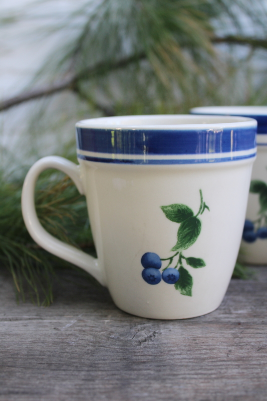 photo of LL Bean Maine blueberries blueberry print ceramic mugs, large coffee cups set of four  #3