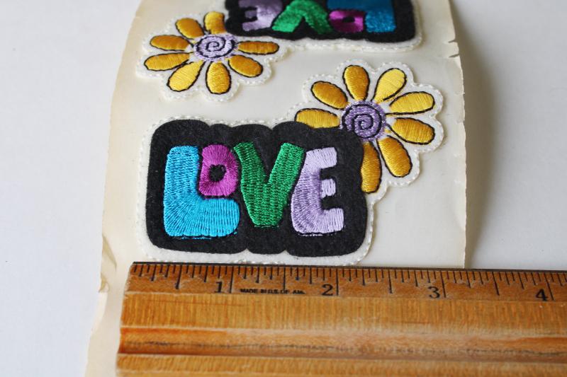 photo of LOVE flower power hippie retro embroidered appliques, vintage sticker back patches #2