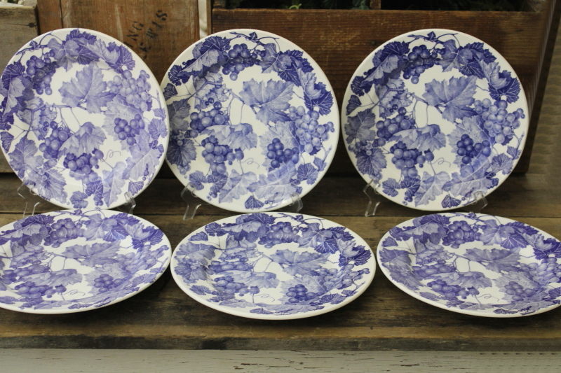 photo of La Primula Italian ceramic dinner plates grapes pattern vintage blue & white dishes #1