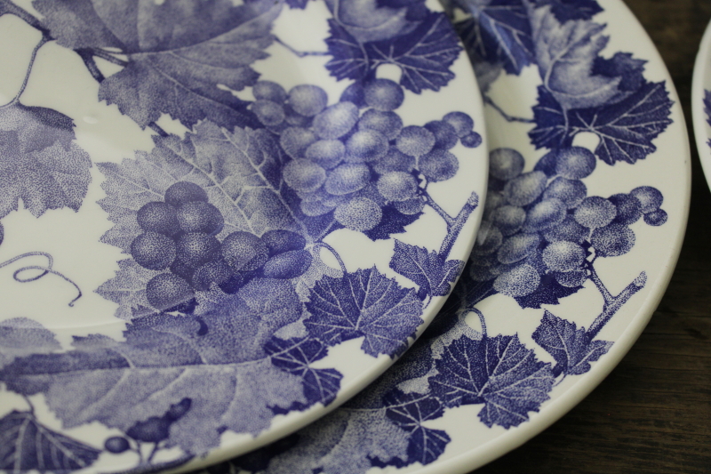 photo of La Primula Italian ceramic dinner plates grapes pattern vintage blue & white dishes #2