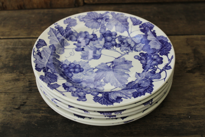 photo of La Primula Italian ceramic dinner plates grapes pattern vintage blue & white dishes #7