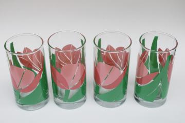 catalog photo of La Rue vintage drinking glasses set, tumblers w/ pink tulips, retro 90s Florida style!