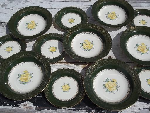 photo of Lady Greenbriar vintage green / yellow rose Homer Laughlin plates and bowls #1