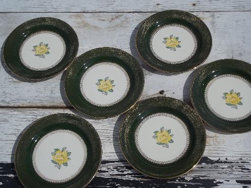 photo of Lady Greenbriar vintage green / yellow rose Homer Laughlin plates and bowls #2