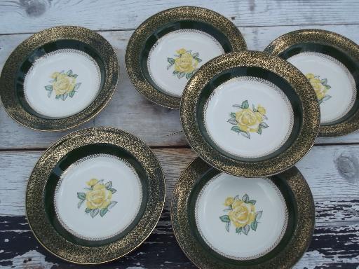 photo of Lady Greenbriar vintage green / yellow rose Homer Laughlin plates and bowls #4